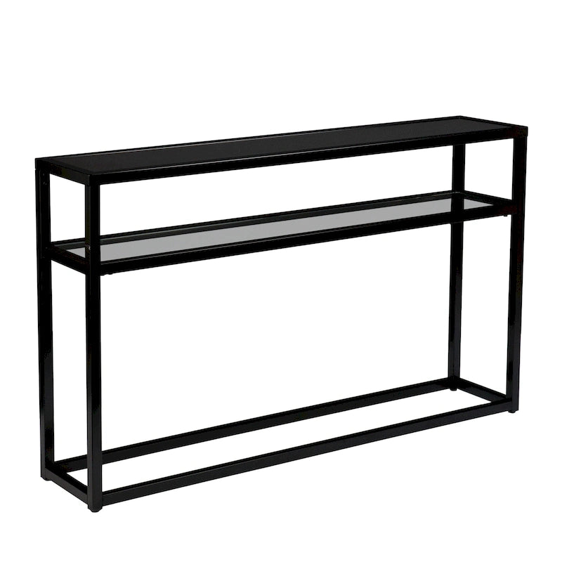 Console rectangulaire en verre noir avec étagère et structure en métal - 50,25 cm L x 10 cm l x 30,25 cm H