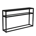 Console rectangulaire en verre noir avec étagère et structure en métal - 50,25 cm L x 10 cm l x 30,25 cm H