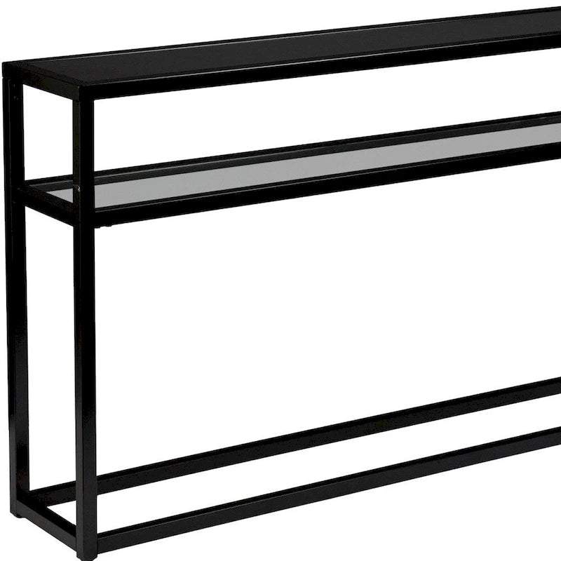 Console rectangulaire en verre noir avec étagère et structure en métal - 50,25 cm L x 10 cm l x 30,25 cm H