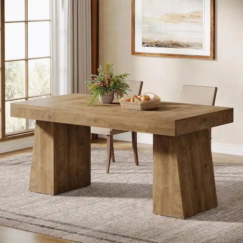 Table de salle à manger rectangulaire de 140 cm (55 pouces) pour 4 à 6 personnes, avec pieds robustes.