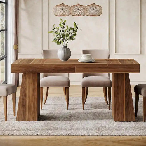 Table de salle à manger rectangulaire de 140 cm (55 pouces) pour 4 à 6 personnes, avec pieds robustes.