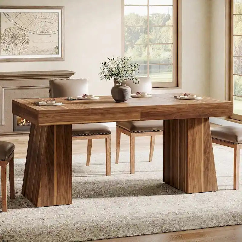 Table de salle à manger rectangulaire de 140 cm (55 pouces) pour 4 à 6 personnes, avec pieds robustes.