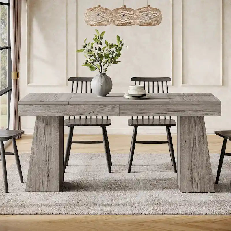 Table de salle à manger rectangulaire de 140 cm (55 pouces) pour 4 à 6 personnes, avec pieds robustes.