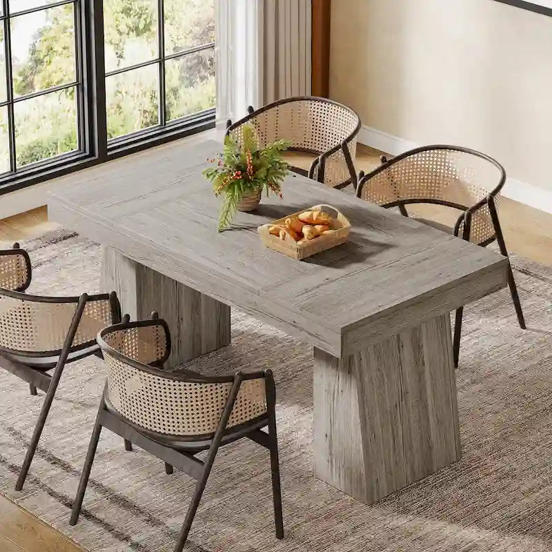 Table de salle à manger rectangulaire de 140 cm (55 pouces) pour 4 à 6 personnes, avec pieds robustes.