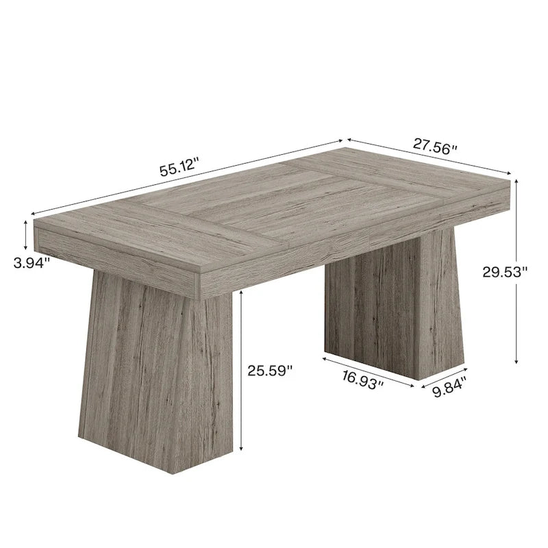 Table de salle à manger rectangulaire de 140 cm (55 pouces) pour 4 à 6 personnes, avec pieds robustes.