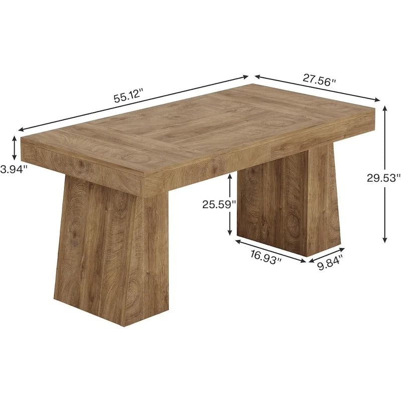 Table de salle à manger rectangulaire de 140 cm (55 pouces) pour 4 à 6 personnes, avec pieds robustes.