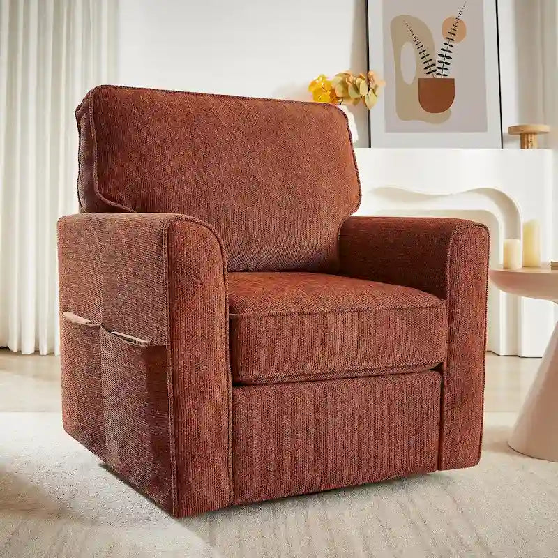 Fauteuil pivotant Chenille 360°, fauteuil moderne avec poches latérales, canapé pivotant, fauteuil inclinable ergonomique pour chambre à coucher