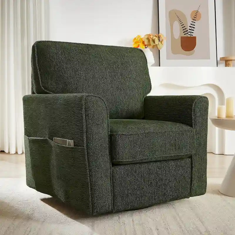 Fauteuil pivotant Chenille 360°, fauteuil moderne avec poches latérales, canapé pivotant, fauteuil inclinable ergonomique pour chambre à coucher