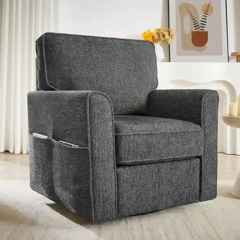 Fauteuil pivotant Chenille 360°, fauteuil moderne avec poches latérales, canapé pivotant, fauteuil inclinable ergonomique pour chambre à coucher