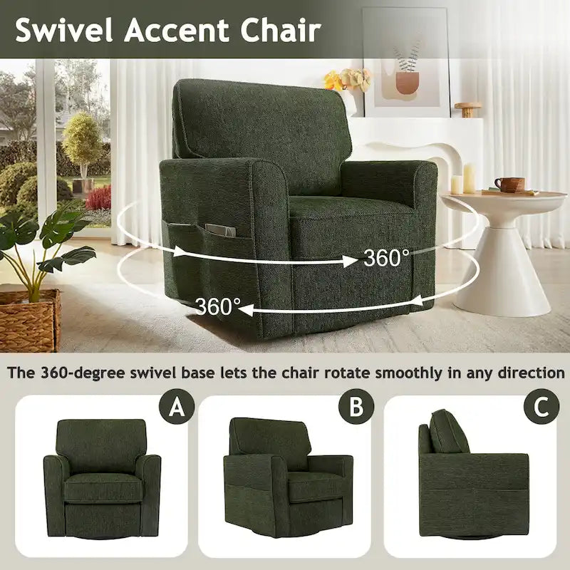 Fauteuil pivotant Chenille 360°, fauteuil moderne avec poches latérales, canapé pivotant, fauteuil inclinable ergonomique pour chambre à coucher