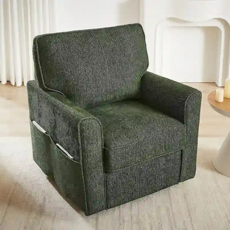 Fauteuil pivotant Chenille 360°, fauteuil moderne avec poches latérales, canapé pivotant, fauteuil inclinable ergonomique pour chambre à coucher