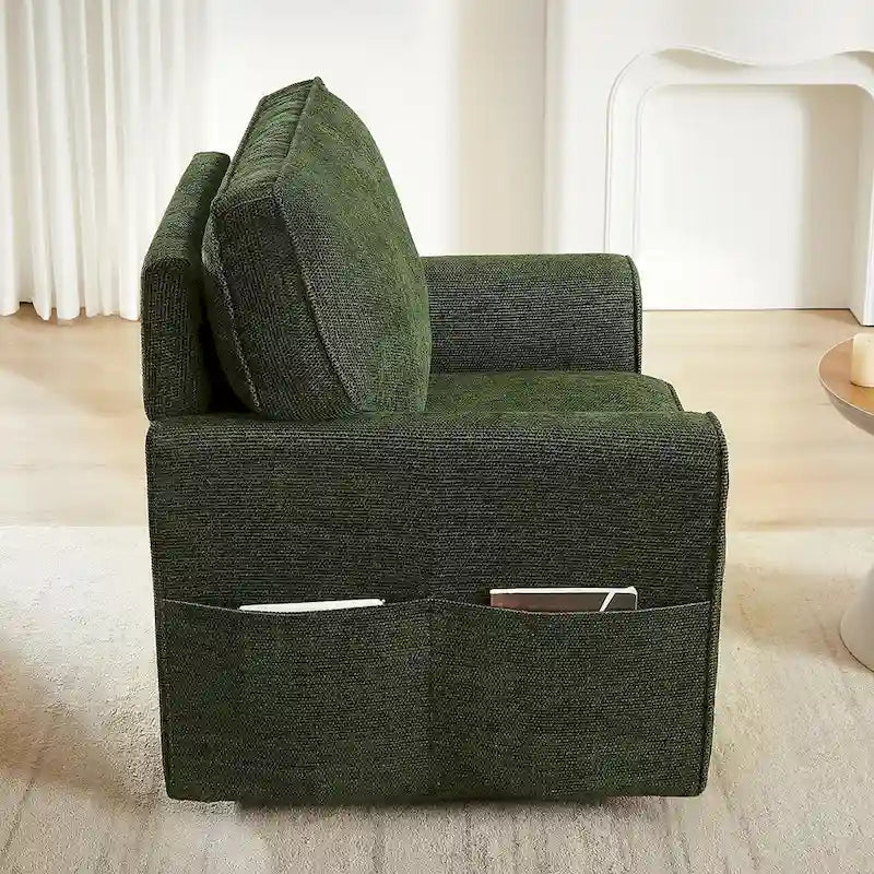 Fauteuil pivotant Chenille 360°, fauteuil moderne avec poches latérales, canapé pivotant, fauteuil inclinable ergonomique pour chambre à coucher