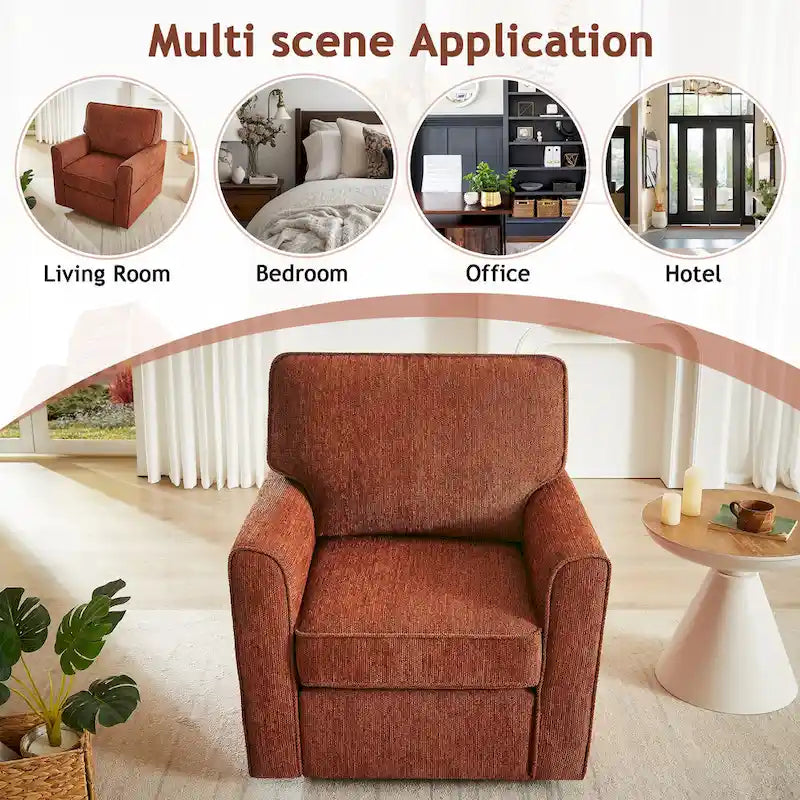 Fauteuil pivotant Chenille 360°, fauteuil moderne avec poches latérales, canapé pivotant, fauteuil inclinable ergonomique pour chambre à coucher