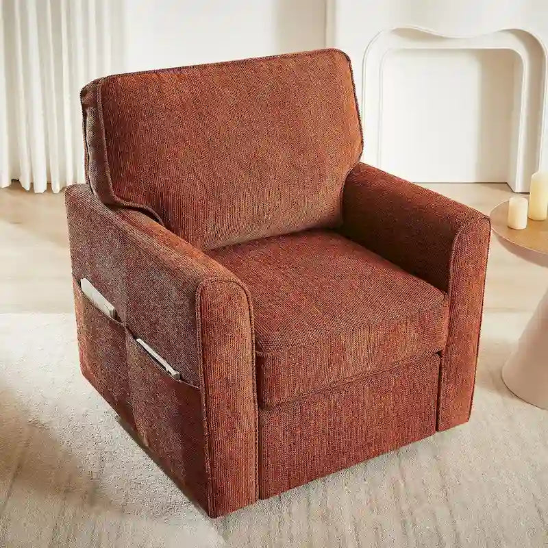 Fauteuil pivotant Chenille 360°, fauteuil moderne avec poches latérales, canapé pivotant, fauteuil inclinable ergonomique pour chambre à coucher