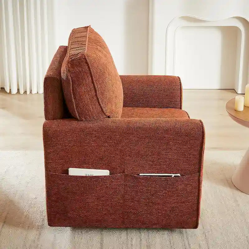 Fauteuil pivotant Chenille 360°, fauteuil moderne avec poches latérales, canapé pivotant, fauteuil inclinable ergonomique pour chambre à coucher
