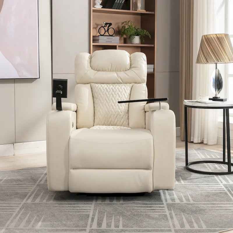 Fauteuil inclinable électrique pivotant à 270° en cuir PU avec support pour téléphone, porte-gobelet et port USB - Idéal pour le salon ou le home cinéma.
