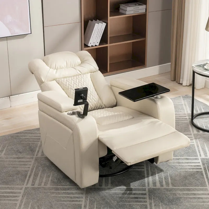 Fauteuil inclinable électrique pivotant à 270° en cuir PU avec support pour téléphone, porte-gobelet et port USB - Idéal pour le salon ou le home cinéma.