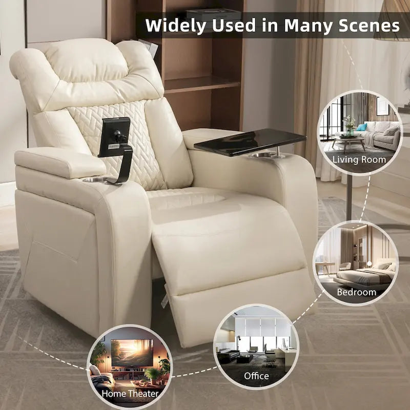 Fauteuil inclinable électrique pivotant à 270° en cuir PU avec support pour téléphone, porte-gobelet et port USB - Idéal pour le salon ou le home cinéma.