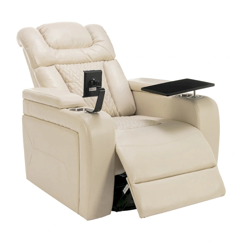 Fauteuil inclinable électrique pivotant à 270° en cuir PU avec support pour téléphone, porte-gobelet et port USB - Idéal pour le salon ou le home cinéma.