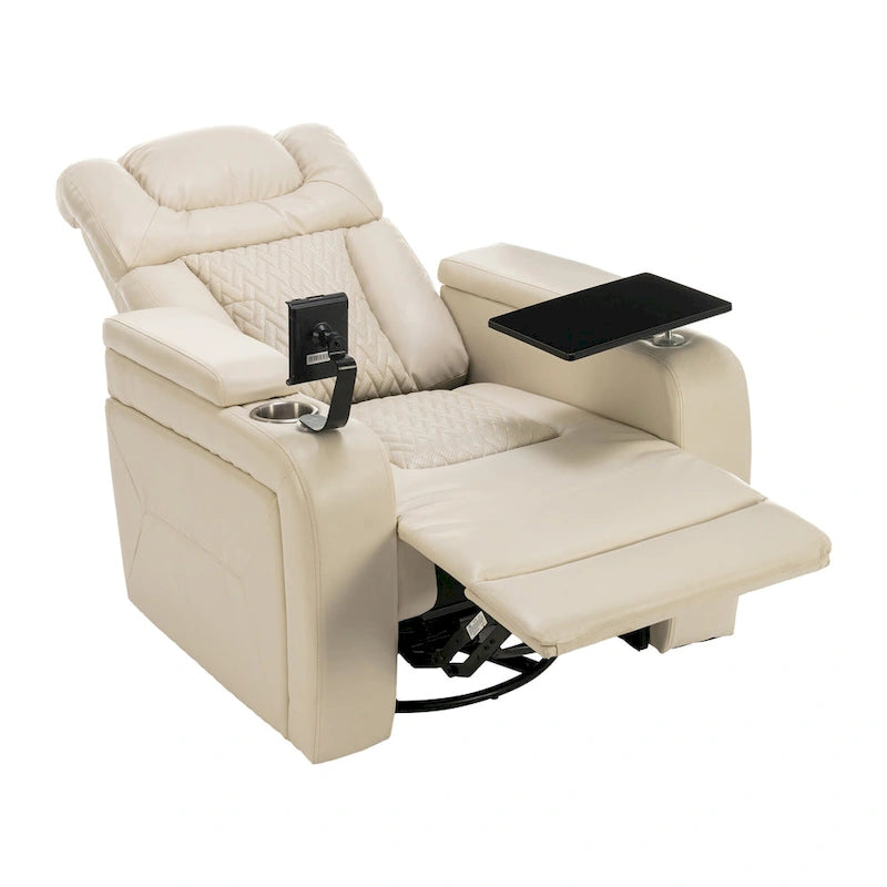 Fauteuil inclinable électrique pivotant à 270° en cuir PU avec support pour téléphone, porte-gobelet et port USB - Idéal pour le salon ou le home cinéma.