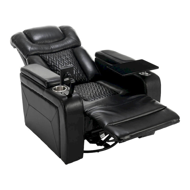 Fauteuil inclinable électrique pivotant à 270° en cuir PU avec support pour téléphone, porte-gobelet et port USB - Idéal pour le salon ou le home cinéma.