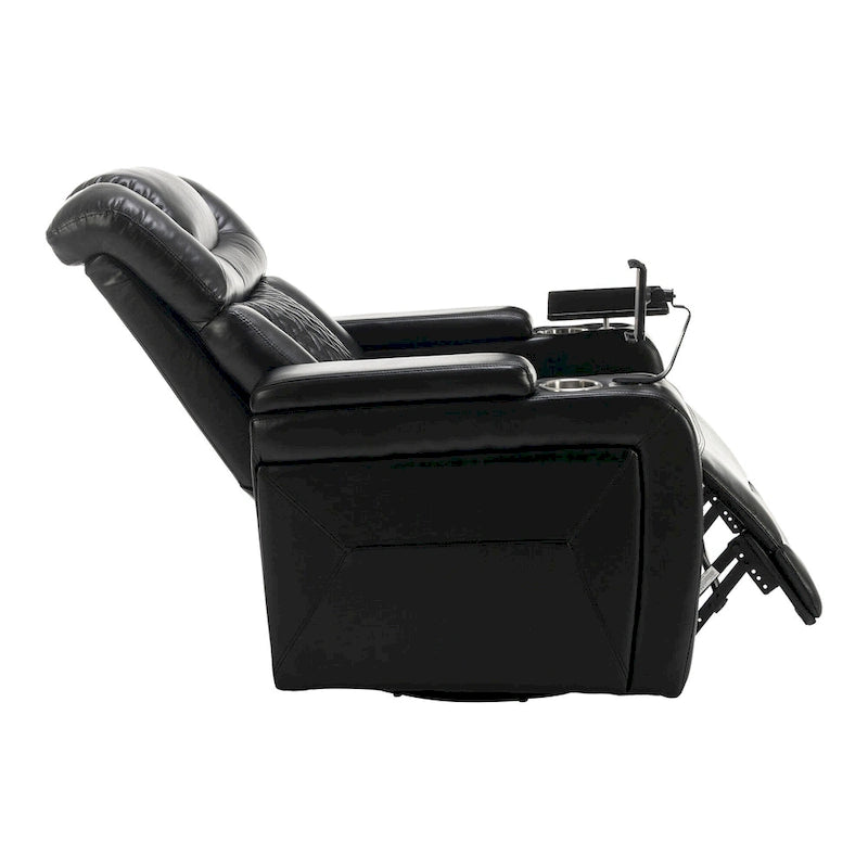 Fauteuil inclinable électrique pivotant à 270° en cuir PU avec support pour téléphone, porte-gobelet et port USB - Idéal pour le salon ou le home cinéma.