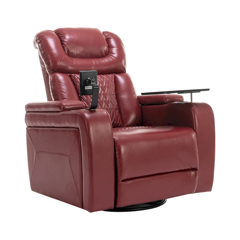 Fauteuil inclinable électrique pivotant à 270° en cuir PU avec support pour téléphone, porte-gobelet et port USB - Idéal pour le salon ou le home cinéma.