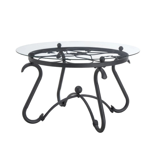 Table basse ronde rustique en verre trempé (2 pièces) avec table d'appoint pour salon, noire