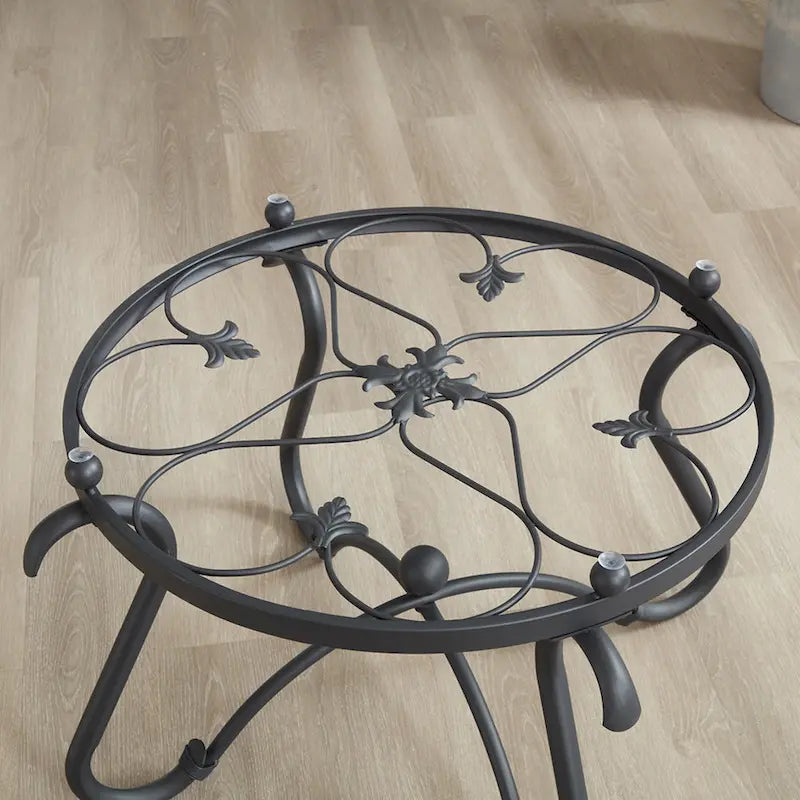 Table basse ronde rustique en verre trempé (2 pièces) avec table d'appoint pour salon, noire