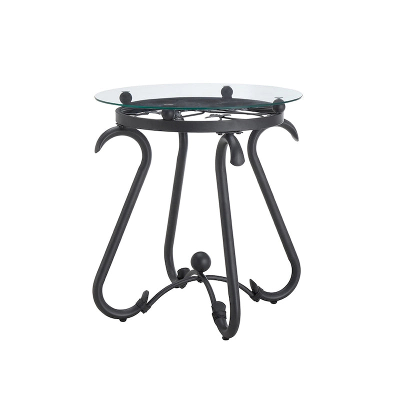 Table basse ronde rustique en verre trempé (2 pièces) avec table d'appoint pour salon, noire