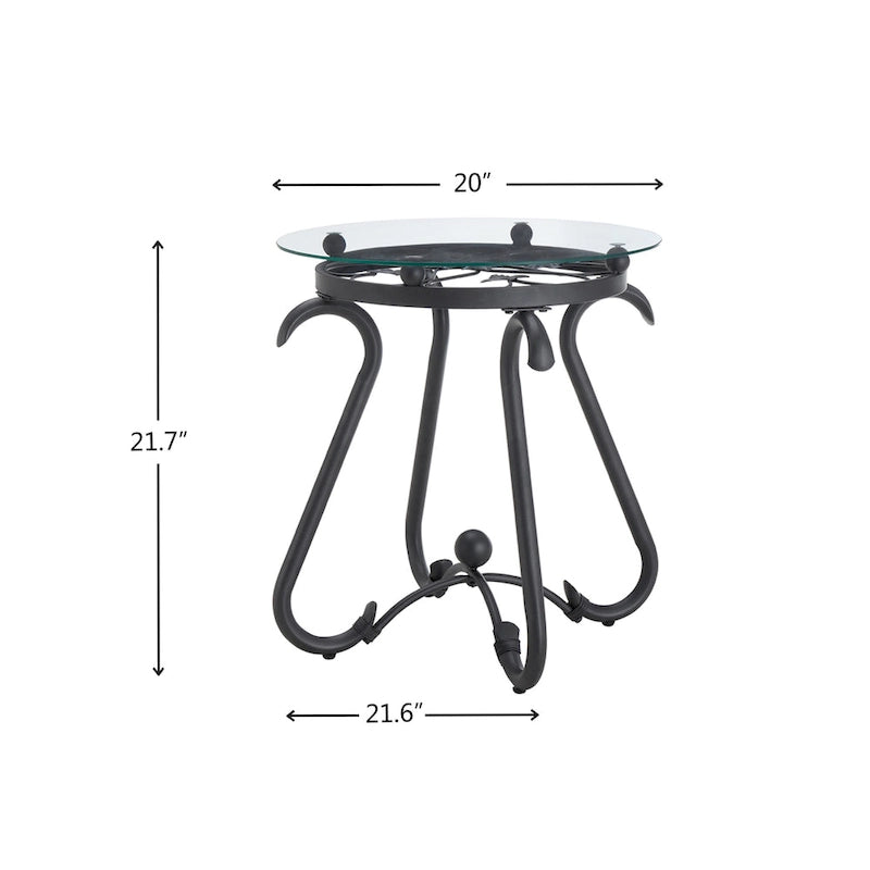 Table basse ronde rustique en verre trempé (2 pièces) avec table d'appoint pour salon, noire