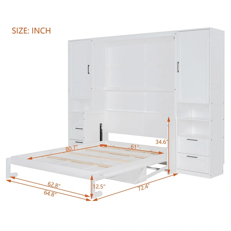 Lit escamotable Queen Size avec placard, bureau, tiroirs et étagères