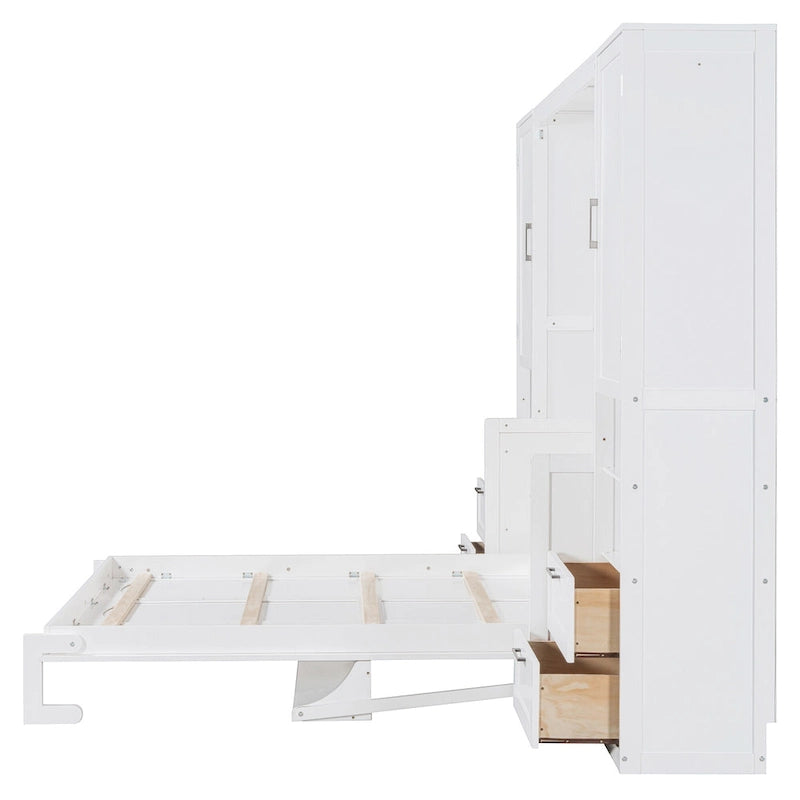 Lit escamotable Queen Size avec placard, bureau, tiroirs et étagères