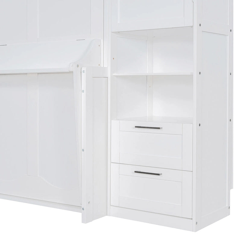 Lit escamotable Queen Size avec placard, bureau, tiroirs et étagères