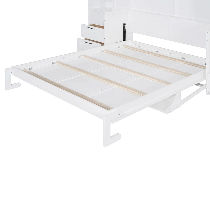 Lit escamotable Queen Size avec placard, bureau, tiroirs et étagères