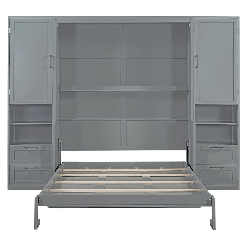 Lit escamotable Queen Size avec placard, bureau, tiroirs et étagères