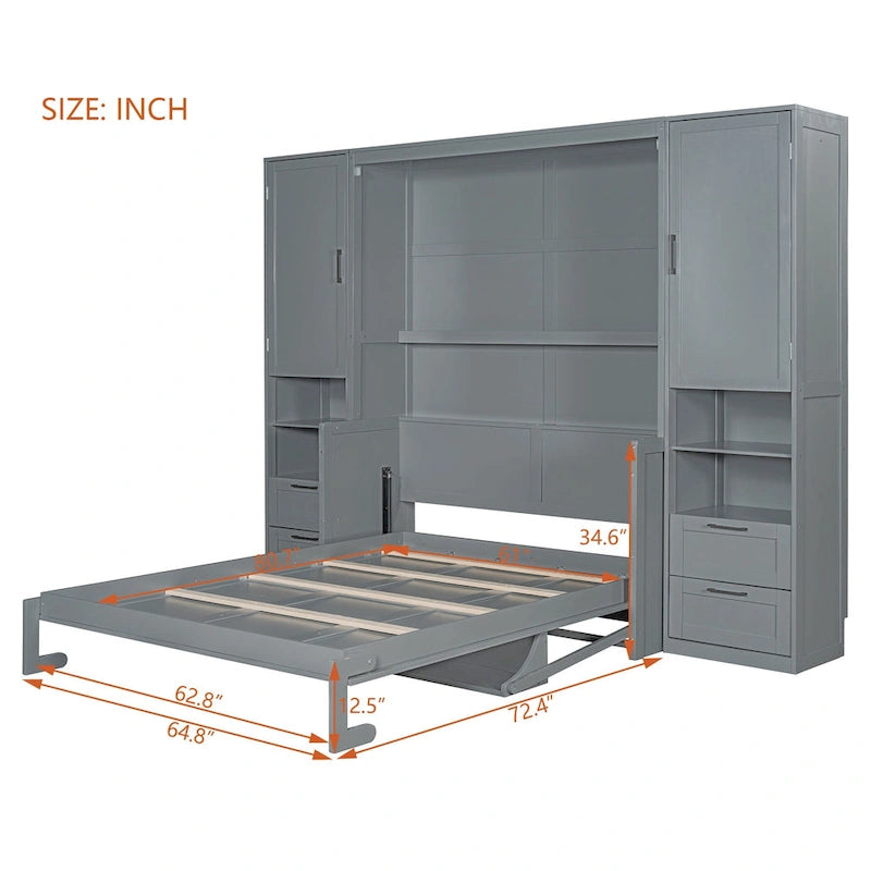 Lit escamotable Queen Size avec placard, bureau, tiroirs et étagères