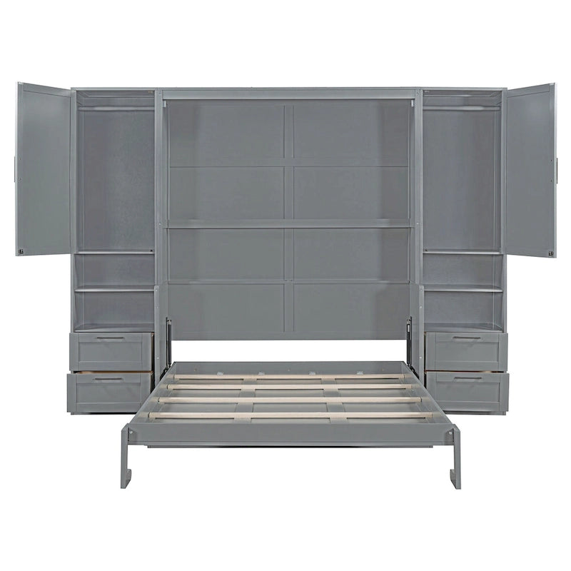 Lit escamotable Queen Size avec placard, bureau, tiroirs et étagères