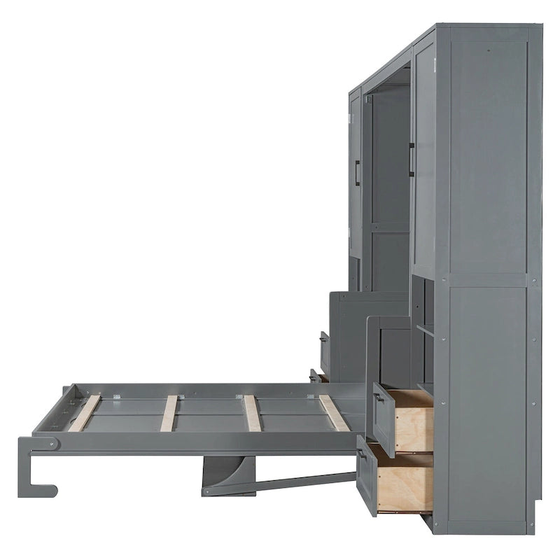 Lit escamotable Queen Size avec placard, bureau, tiroirs et étagères
