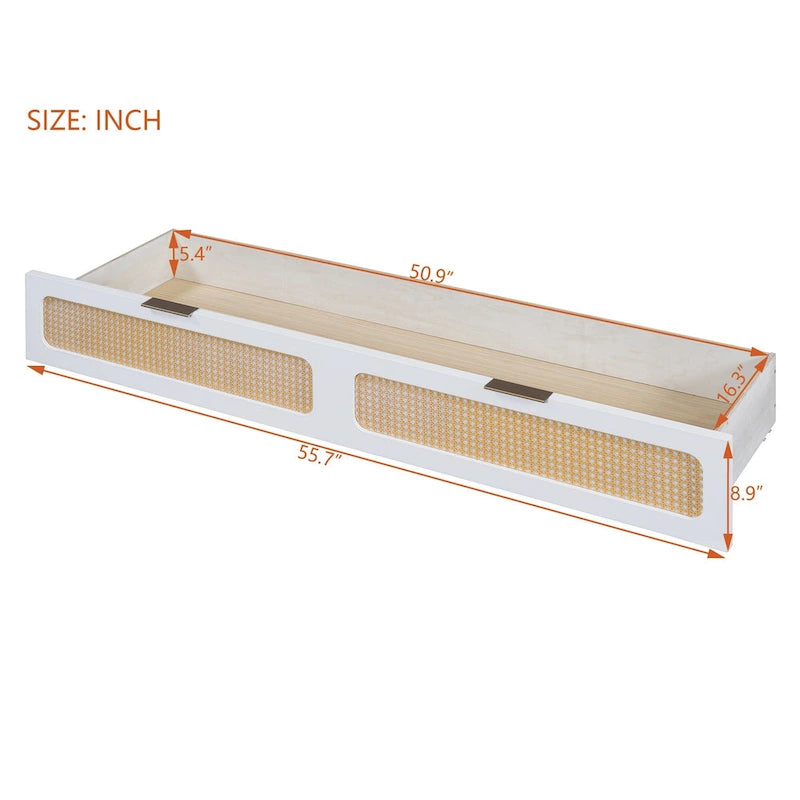 Lit escamotable en rotin avec tiroirs de rangement, ports USB et prises électriques
