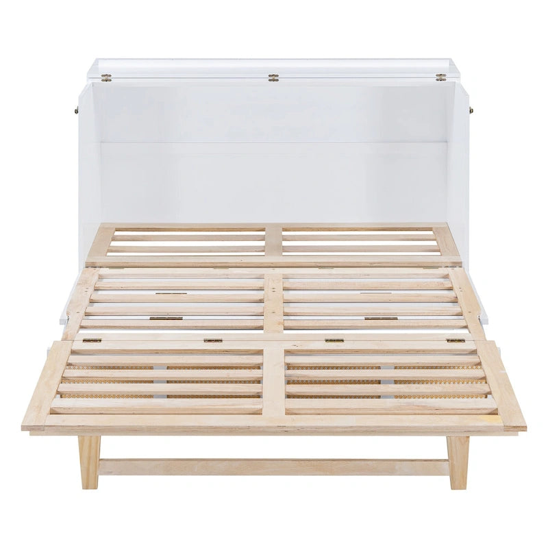Lit escamotable en rotin avec tiroirs de rangement, ports USB et prises électriques