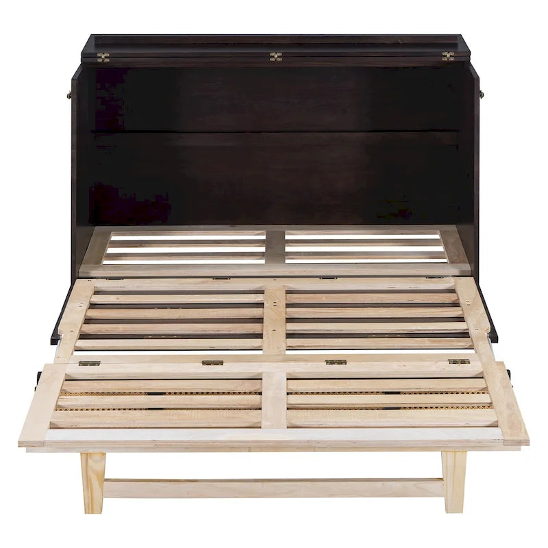 Lit escamotable en rotin avec tiroirs de rangement, ports USB et prises électriques