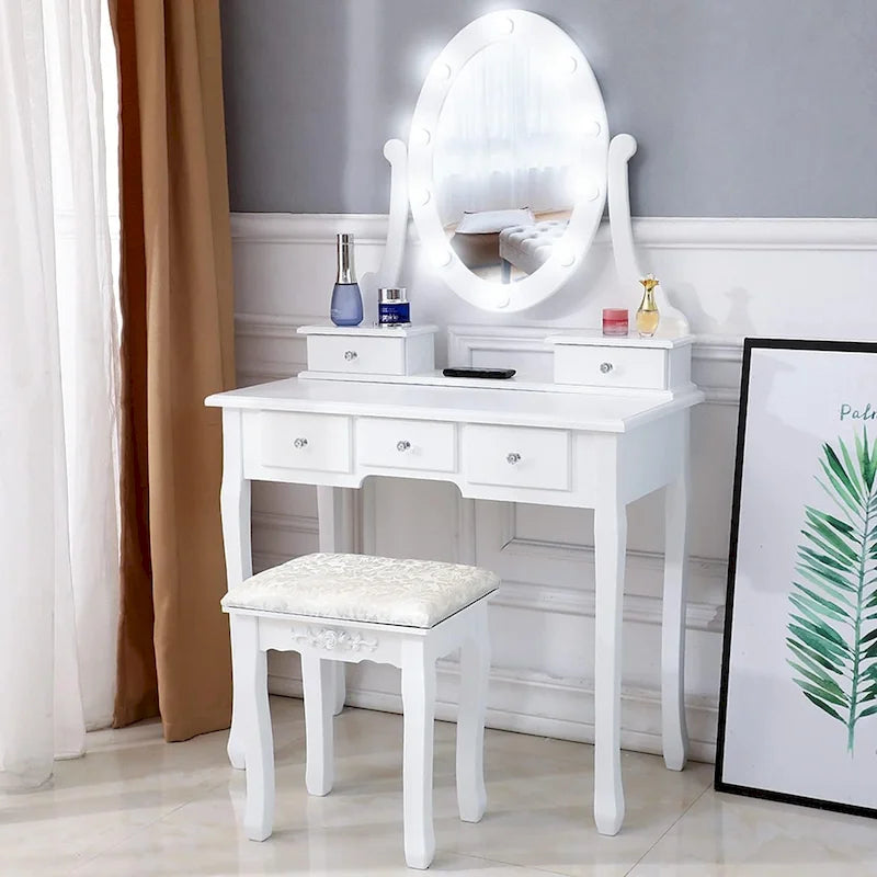 Ensemble coiffeuse avec tabouret et miroir lumineux