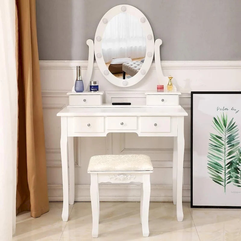 Ensemble coiffeuse avec tabouret et miroir lumineux