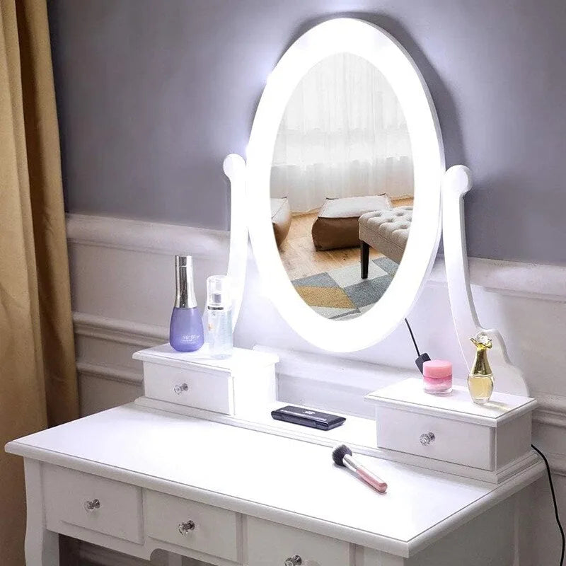 Ensemble coiffeuse avec tabouret et miroir lumineux