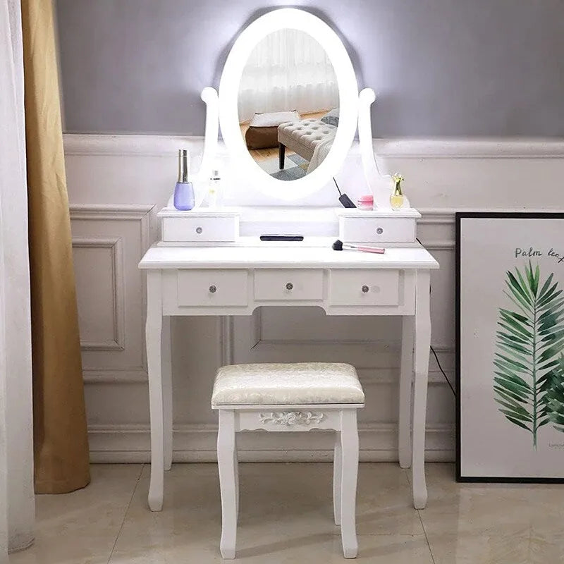 Ensemble coiffeuse avec tabouret et miroir lumineux