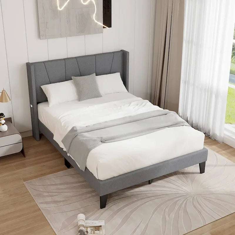 Cadre de lit rembourré Gymax pleine grandeur avec matelas à poches élastiques