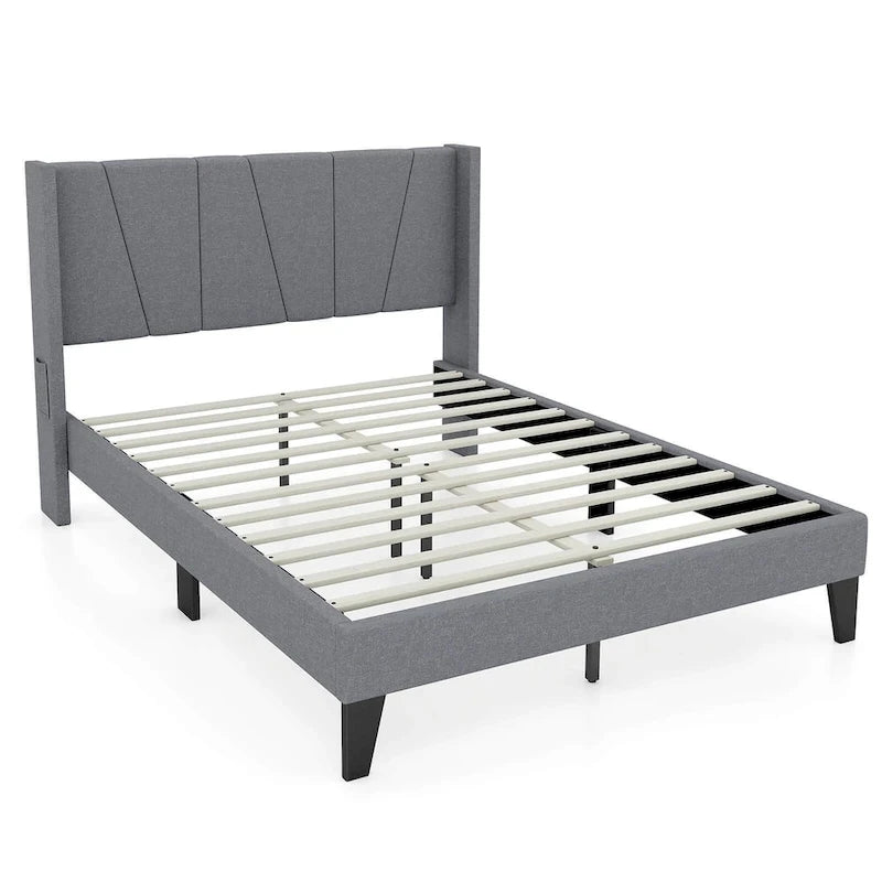 Cadre de lit rembourré Gymax pleine grandeur avec matelas à poches élastiques
