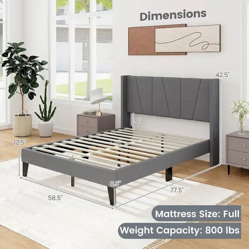 Cadre de lit rembourré Gymax pleine grandeur avec matelas à poches élastiques