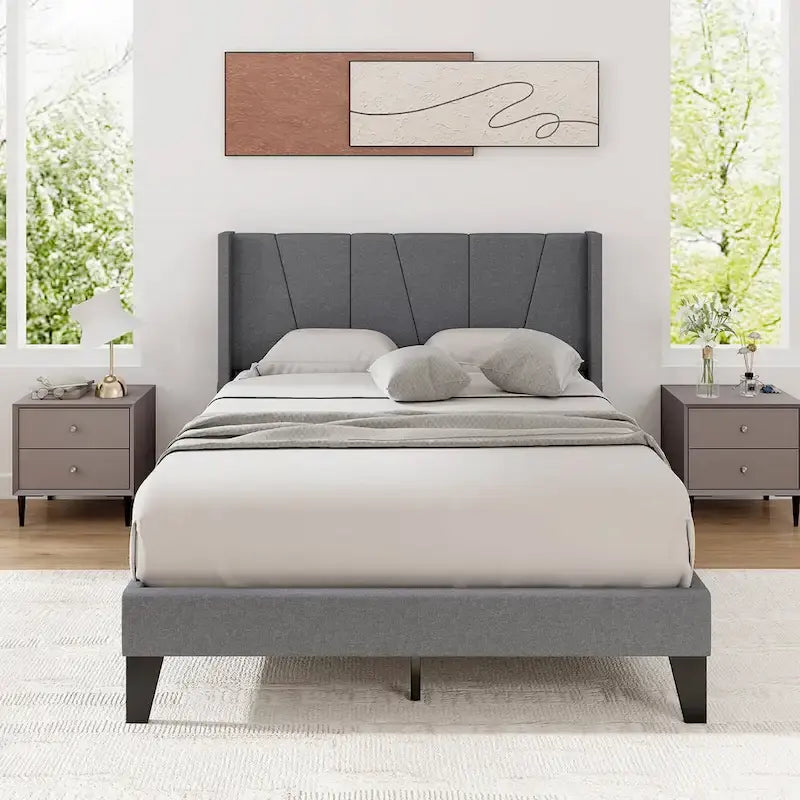 Cadre de lit rembourré Gymax pleine grandeur avec matelas à poches élastiques